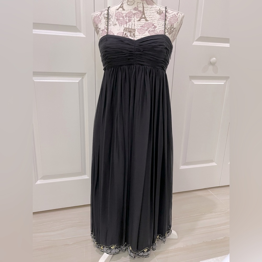 Black Silk Shirred Dress